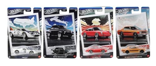 Hot Wheels National Icons Collection - Silver Series Premium 4?Car Die?Cast Set, 1:64 Scale, Ages 3+ (Bundle of 4)