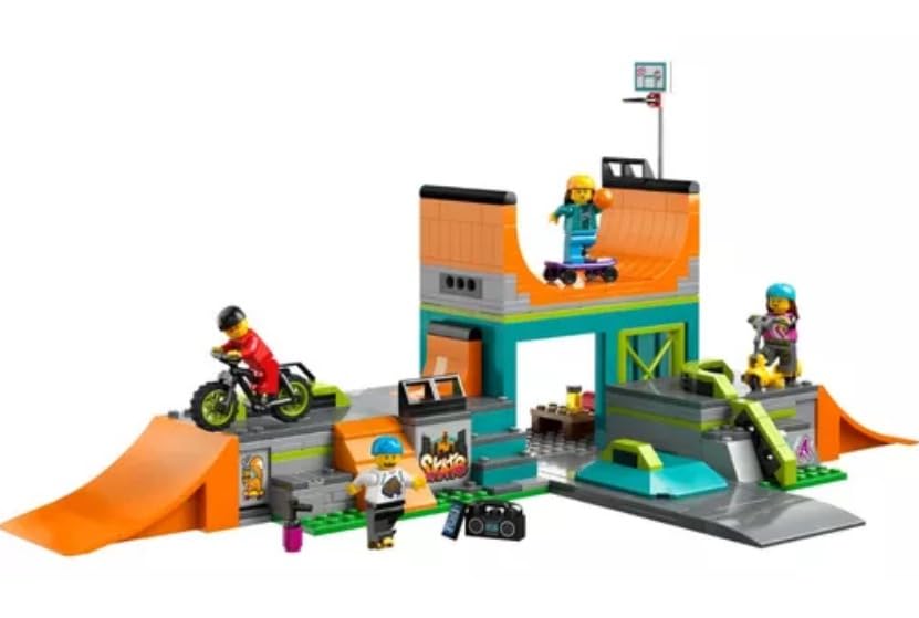 LEGO My City Street Skate Park Building Toy Set, Includes a Skateboard, BMX Bike, Scooter and in-line Skates, Plus 4 Minifigures for Pretend Play, Fun