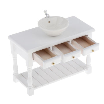 Baosity 1/12 Scale Basin Sink,Mini House Bathroom Furniture Sink,Wash Basin Cabinet for Doll House Furniture Model Bathroom Kitchen Decoration