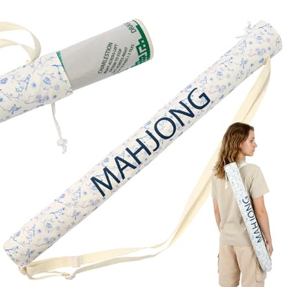 Xelbreelark 35.4 Inch Long Canvas Mahjong Mat Carrying Bag Double Strapped Drawstring Holder Durable Bag Only for Mahjong Lovers, Mat Not Included