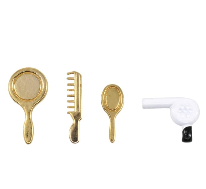 AirAds Dollhouse Accessories 1:12 Scale Dollhouse Bathroom Comb Mirror Hair Dryer Brush (Set 4)