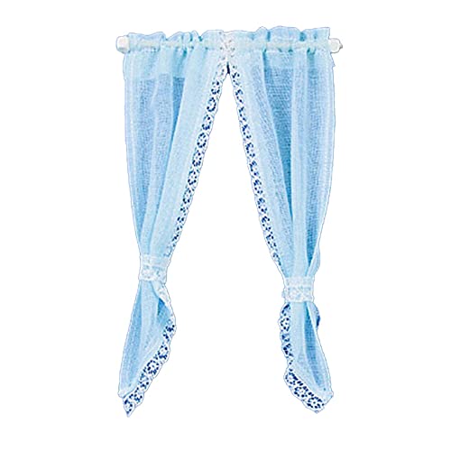 Melody Jane Dollhouse Blue Demi Curtains on Rail Miniature 1:12 Scale Window Accessory