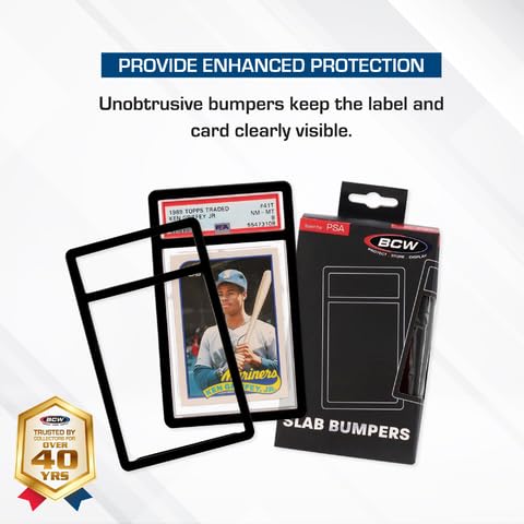 BCW Graded Card Slab Bumpers - Black | TPE Edge Protectors for PSA Slabs (2017-Current) | Secure Fit & Easy Grip | Pack of 6 Bumpers for PSA-Graded