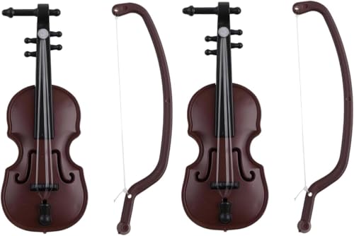Miniature Violin, Tiny Violin Mini Musical Instrument, Miniature Model Dollhouse, Furniture Crafts Ornament for Dollhouse Fairy Garden Decoration 2Pcs
