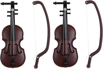 Miniature Violin, Tiny Violin Mini Musical Instrument, Miniature Model Dollhouse, Furniture Crafts Ornament for Dollhouse Fairy Garden Decoration 2Pcs