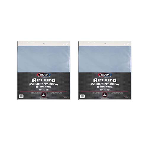 BCW 33 RPM Record Sleeves | Polypropylene Vinyl Record Outer Sleeves | 2 mil Thickness | Vinyl Record Album Protectors | (200 Pack)