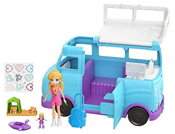 Polly Pocket Glamping Van with Dual Camping for 3-inch Polly Doll & Micro Polly Doll; Van Opens to Living Area & Trunk Opens to Micro Living Area Plus