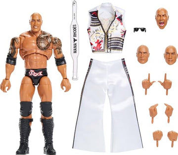 Mattel WWE Ultimate Edition Action Figure & Accessories Set, The Rock Final Boss 6-inch Collectible with Swappable Heads & Hands, 30 Articulation