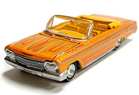 1962 Chevy Impala SS Convertible Yellow with Graphics Custom Lowriders Limited Edition to 4800 Pieces Worldwide 1/64 Diecast Model Car by Auto World