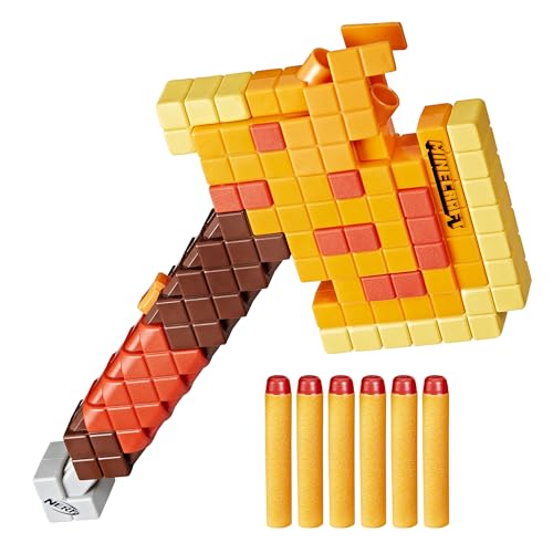 NERF Minecraft Firebrand, Dart Blasting Axe, 6 Elite Foam Darts, Design Inspired by Minecraft Axe in The Game, Pull Down Priming, Minecraft Toys