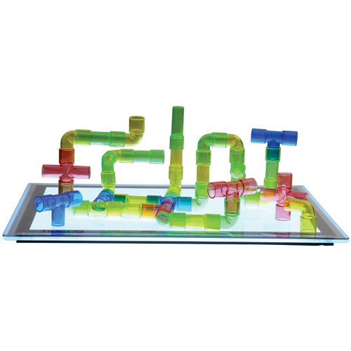 Constructive Playthings - JTM-60 80 pc. Translucent Pipe Builders Only for 3D Structures and Light Table Use with 2 3/4" L. Straight Tubes, Elbow