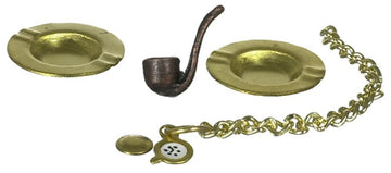 Dollhouse Miniature Smoking Set - Pipe, Watch, Ashtrays