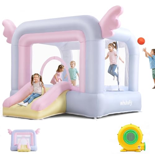 AKEYDIY Pink Inflatable Bounce House for Girls, Pastel Bouncer with Slide, Inflatable Jumping Bouncy Castle for Kids Birthday Party Gifts Outdoor