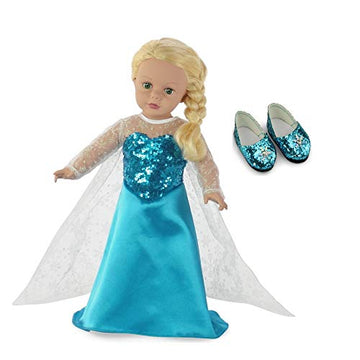 Emily Rose 18 inch Doll Clothes Ice Princess Halloween Costume Gown Dress Outfit with Sparkly Snowflake Shoes! | Fits Most 18-in Dolls |USA Business |