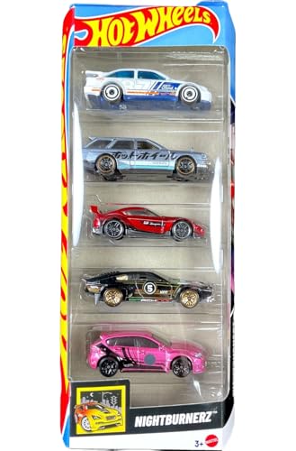 Hot Wheels Nightburnerz Diecast Cars, 5-Pack Collection, 1:64 Scale, Sierra, Maxima, Supra, Veloce, WRX