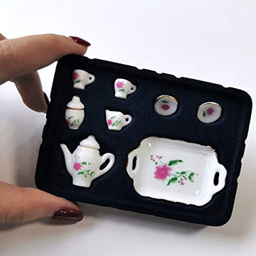 SXFSE Dollhouse Decoration Accessories, 1:12 Dollhouse Miniature Scene Model 8 PCS Porcelain Teacup and Saucer Set Pretend Play Toy (A, As Shown)