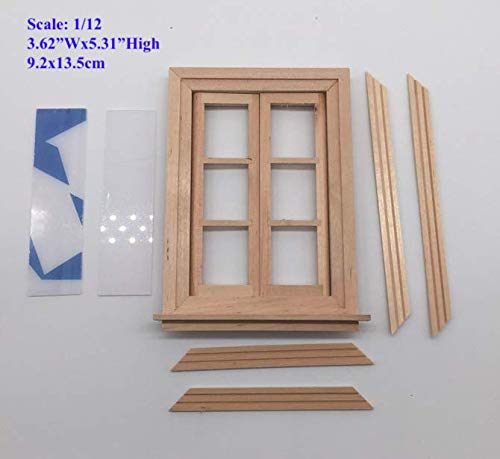 1:12 Scale Dollhouse Miniature Wood Window Frame Double Hung 6 Panel Glass Frames; Width 9.2cm, Height 13.5cm
