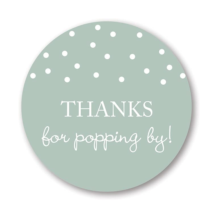 40 Thanks for Popping By! Popcorn Favor Stickers (White on Mint)