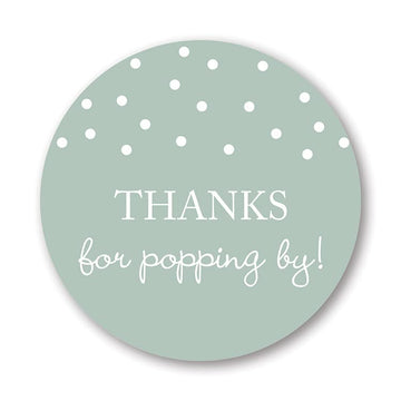 40 Thanks for Popping By! Popcorn Favor Stickers (White on Mint)