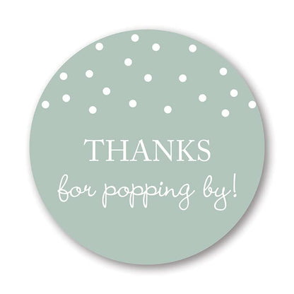 40 Thanks for Popping By! Popcorn Favor Stickers (White on Mint)