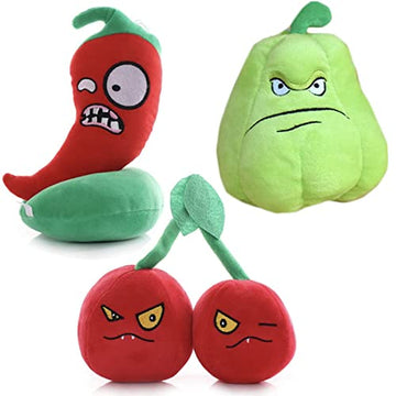 Suyudian 3 PCS PVZ Plant and Zombies Plush Plants Sets 1 2 Stuffed Soft Toys Chili, Double Cherry, Wogua PVZ Figure Doll, Great Gifts for Boys
