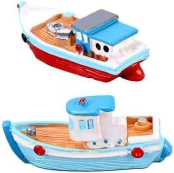 2 Pcs Colorful Miniature Dollhouse Boat Mini Fishing Boat Model Mediterranean Decor Resin Desktop Boat Ornament Ocean Beach Micro Landscape Decoration
