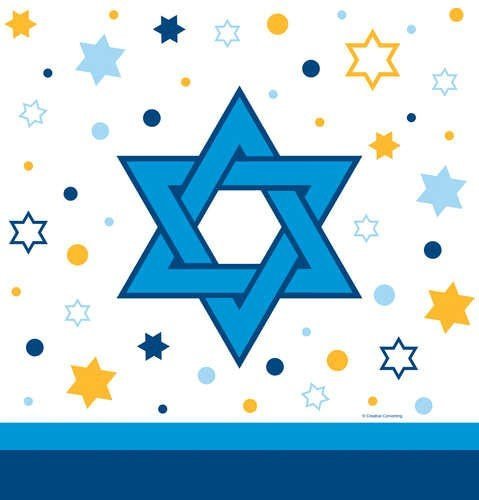 Star of David Blue, White, & Yellow Hannukah Plastic Table Cover - 54" x 108"