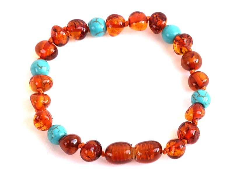 Baltic Amber Bracelet (Unisex) - Genuine Baltic Amber Beads (5.5 in.) (Turquoise)
