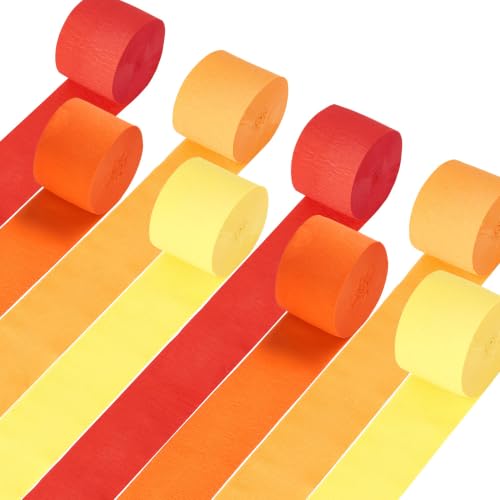 Orange Streamers Party Decorations, 8 Rolls 656ft Red Orange Yellow Crepe Paper Streamers for Thanksgiving Birthday Anniversary Firefighter Fall