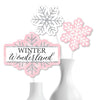 Big Dot of Happiness Pink Winter Wonderland - Holiday Snowflake Birthday Party or Baby Shower Centerpiece Sticks - Table Toppers - Set of 15