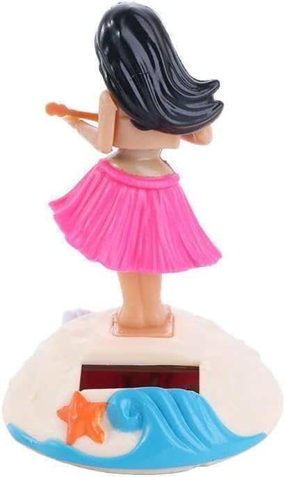 Pink Solar Powered Dancing Hawaiian Girl with Grass Skirt - Swinging Head Doll for Car Dashboard and Desktop Ornaments, Decorations