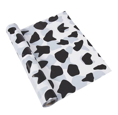 Fun Express Cow Print Plastic Tablecloth Roll - 100 feet Long - Farm Party Supplies Black, White,
