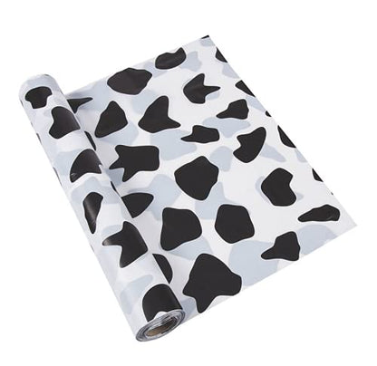 Fun Express Cow Print Plastic Tablecloth Roll - 100 feet Long - Farm Party Supplies Black, White,