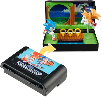 Console Heroes Sonic the Hedgehog 2 Collectible Diorama Playset - Mini Sonic & Tails Figures with Emerald Hill Zone Scene - Retro SEGA Genesis