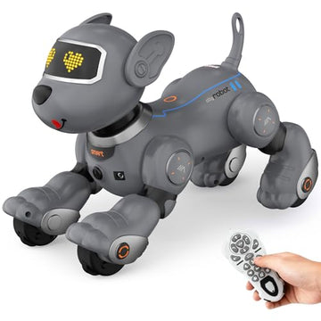 PRANITE Robot Dog, Programmable Remote Control Dog Toy for Kids with One-Key Following, Voice Control, Touch, Dance, Sing, Smart RC Stunt Puppy Toy