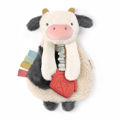 Itzy Ritzy - Itzy Lovey Including Teether - Baby Lovey with Teether, Textured Ribbons & Dangle Arms - Features Crinkle Sound, Sherpa Fabric and Minky
