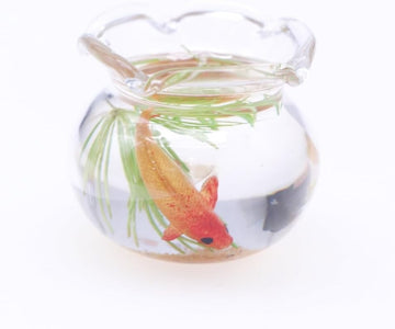 Miniature Fish Tank, Multicolour Round Glass Decor for Dollhouse, Realistic Goldfish Bowl, Handmade Landscape Ornament