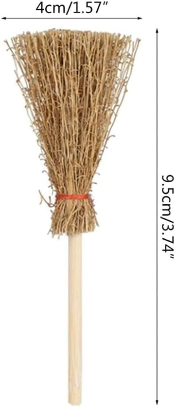 5Pcs Miniature Brooms with Straw Broomsticks - 1:12 Scale Dollhouse Accessories for Halloween Party Decor, Handmade Style Witch Broomstick Cosplay
