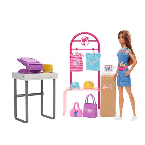 Barbie Doll & Accessories, Make & Sell Boutique Playset with Display Rack, Create Foil Designs