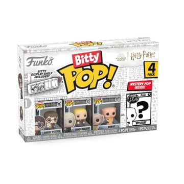 Funko Bitty POP! HP - Harry in Robe with Scarf, 4-Pack - Harry Potter, Draco Malfoy, Dobby and A Surprise Mystery Mini Figure - 0.9 Inch (2.2 Cm)