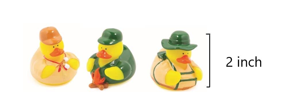 Fun Express Camping Rubber Ducks 12 Pack - Mini Ducks Party Favors for Kids Birthday | Bulk Toys Treasure Box Prizes for Classroom | Rubber Duckies