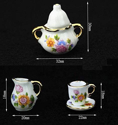 EatingBiting Collection Level 1:12 Elegant Flora Miniature Dollhouse Porcelain Tea Dish, Teapot, Cup, Plate Craft Set, DIY Scene Doll Home Furniture
