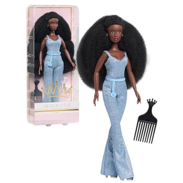 Naturalistas “Crown Collection” 11.5-inch Liya Fashion Doll and Accessories with 4C Textured Hair and Deep Brown Skin Tone by Purpose Toys