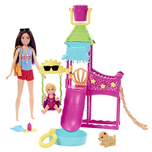 Barbie Skipper First Jobs Playset, Doll, Water Park with Functional Water Slide, Squirting Puppy and Over 5 Accessories, Child Toy, for Ages 3 and Up