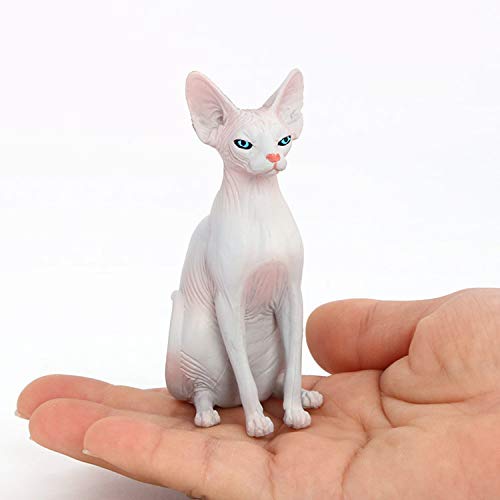 Simulated Hairless Cat Model Figure Toy, 2 Pcs Realistic Sphynx Hairless Cat Figurines Collection Playset Science Educational Props Toy(Grey&Pink)