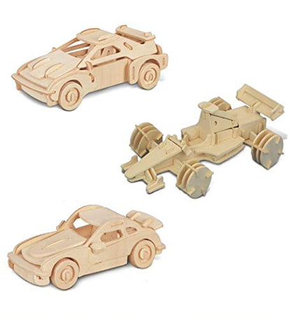 Puzzled Bundle of Cars: F-20, P911, and Race Car Wooden 3D Puzzles Construction Kits - Fun & Educational DIY Racing Toys, Assemble Model Unfinished