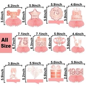 Happy 75th Birthday Rose Gold Table Honeycomb Centerpieces Balloons Theme Decor Table Decorations Table Toppers for Girls Women Sweet Princess 75