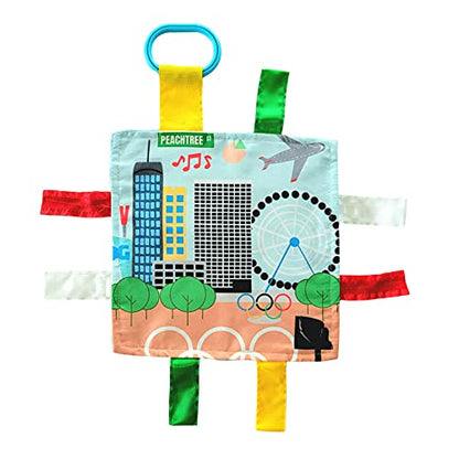 Baby Jack & Co 8x8” Learning Lovey Atlanta Georgia Tag Toys for Babies - Baby Crinkle Toys - Soft & Safe - Learn USA Cities and Shapes - Ideal Baby