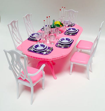 My Fancy Life Dollhouse Furniture, Dining Room Play Set with Table, Chairs and Tableware