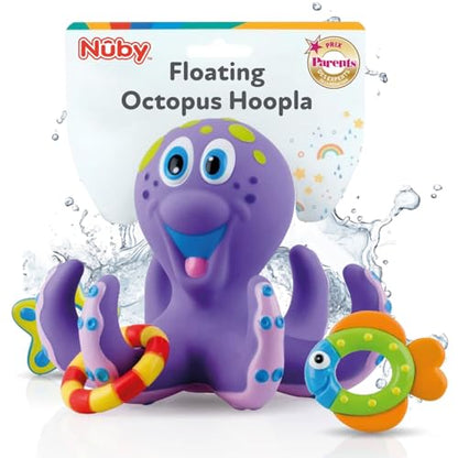 Nuby Floating Octopus with 3 Hoopla Rings - Baby & Toddler Bath Toy - No Hole Design Keeps Moisture Out - Fine Motor Skills - 18+ Months - Great Baby